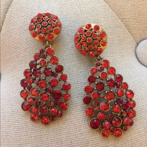 Jewelry - Signed Oscar De La Renta Red Teardrop Earrings
